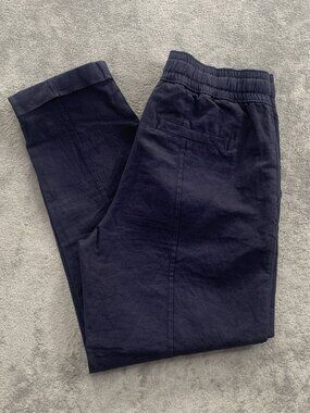 Alex Mill Sam Pants Womens 2 Blue Linen Blend Tapered Pull-On Button Fly Cuffed